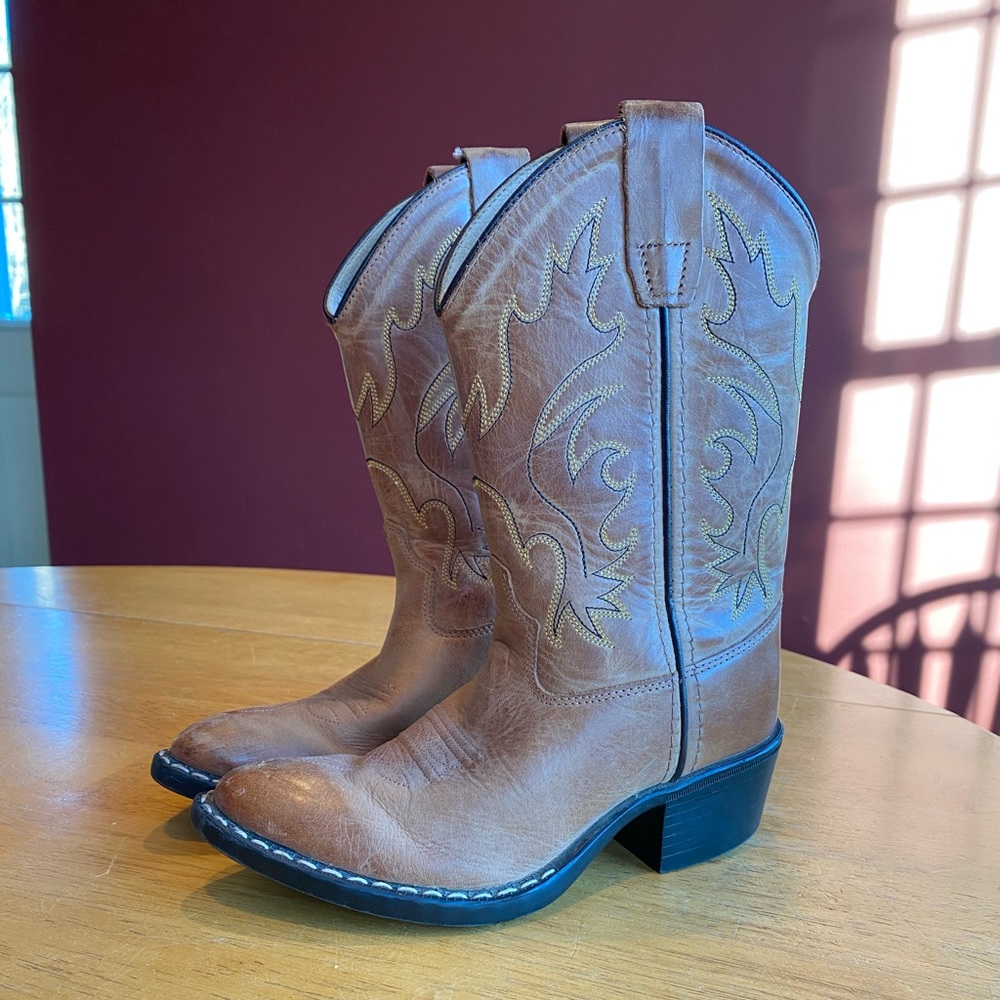 Old West Corona LeatherTan Western Boots Size 12